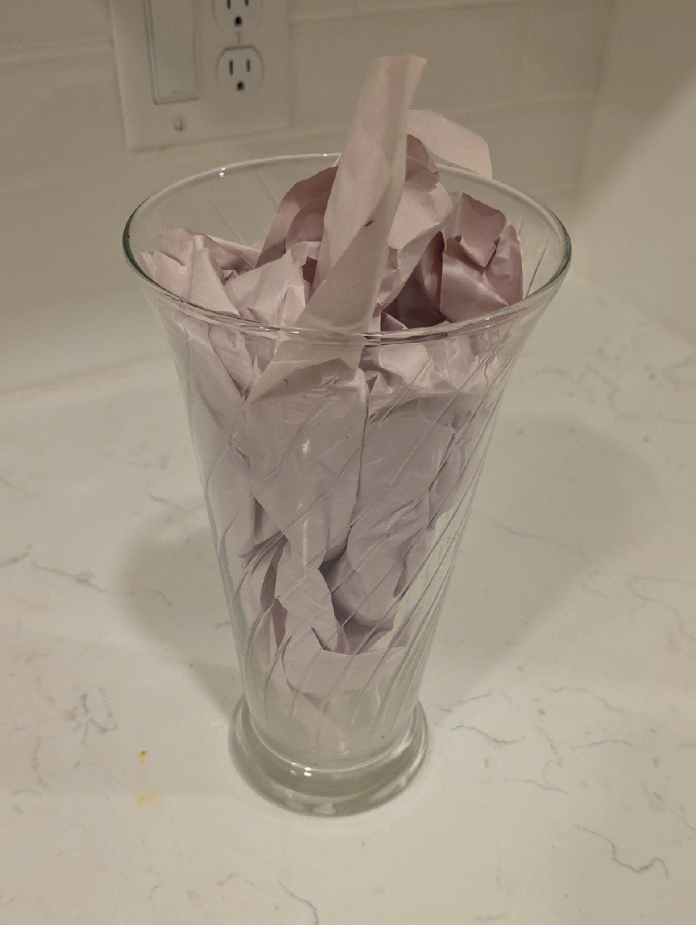 Clear Swirl Glass Vase with Soft Pink Accent